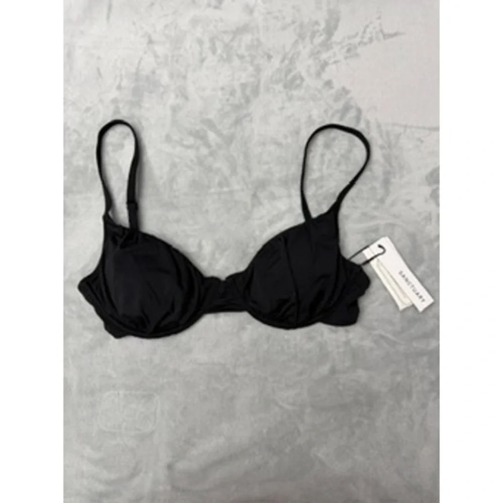NWT Sanctuary Bikini Top Womens Black Underwire Recycled Polyester L $65.00